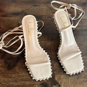 Lulus 8 Light Pink Jeweled Heels Strappy Lace Up Wedding Party Bridesmaids Vaca